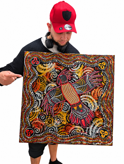Cockatoo Storm Warning Dreaming – Original Indigenous Fine Art Canvas