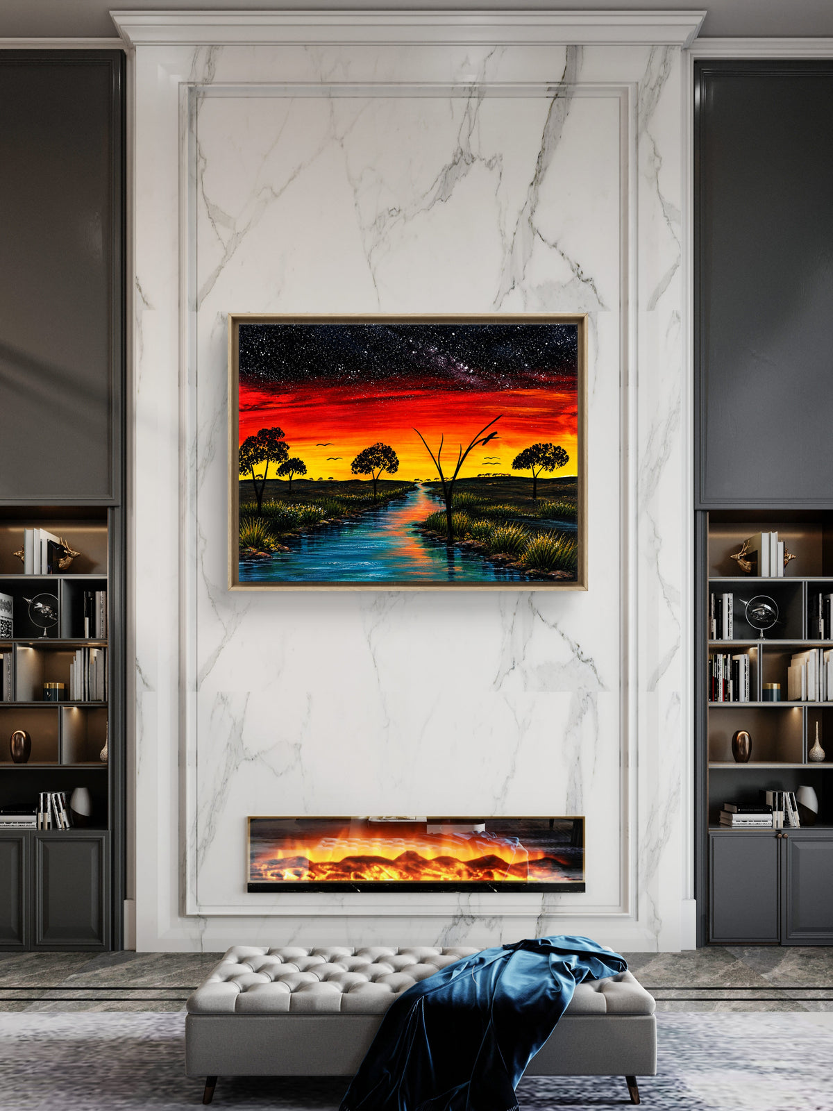 Kunja Country Cultural Burning Dreaming (Warrigo River) – Aboriginal Fine Art Print