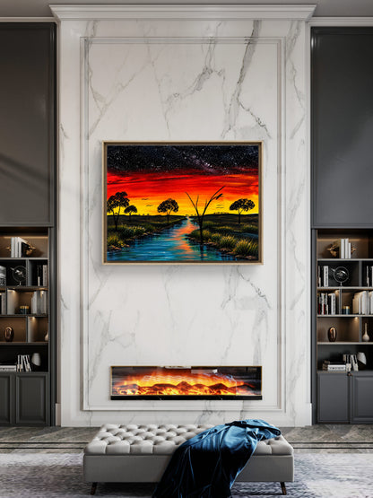 Kunja Country Cultural Burning Dreaming (Warrigo River) – Aboriginal Fine Art Print