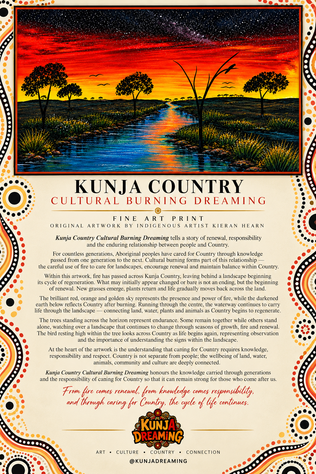 Kunja Country Cultural Burning Dreaming (Warrigo River) – Aboriginal Fine Art Print