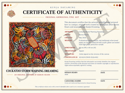 Cockatoo Storm Warning Dreaming – Original Indigenous Fine Art Canvas