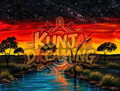 Kunja Country Cultural Burning Dreaming (Warrigo River) – Aboriginal Fine Art Print