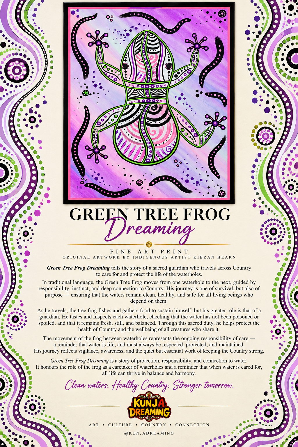 Green Tree Frog Dreaming – Aboriginal Fine Art Print